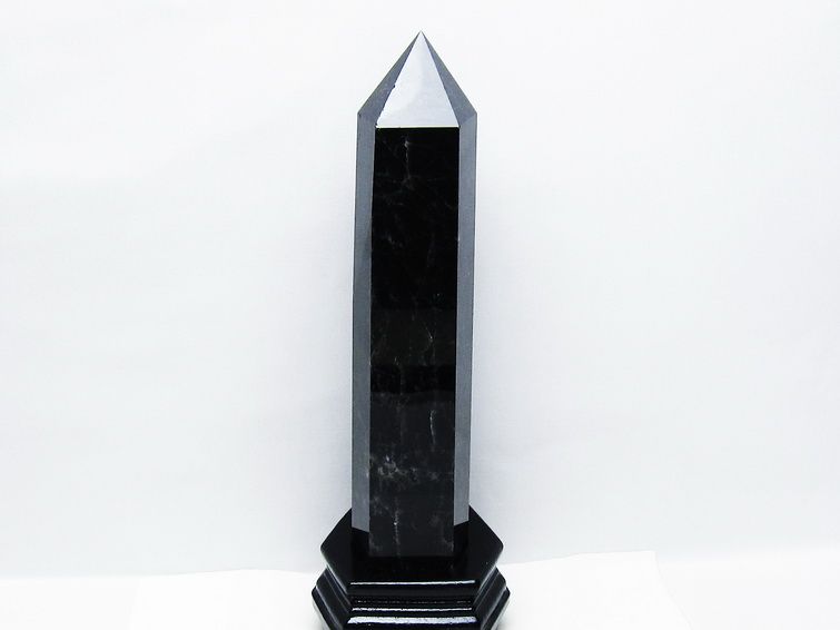 1.6Kg モリオン 黒水晶 六角柱 台座付属 一点物 152-4058
