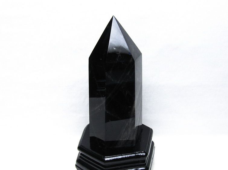 1.2Kg モリオン 六角柱 黒水晶 ポイント 置物 一点物 台座付属 152-4289
