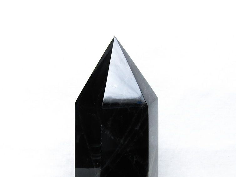1.2Kg モリオン 六角柱 黒水晶 ポイント 置物 一点物 台座付属 152-4289