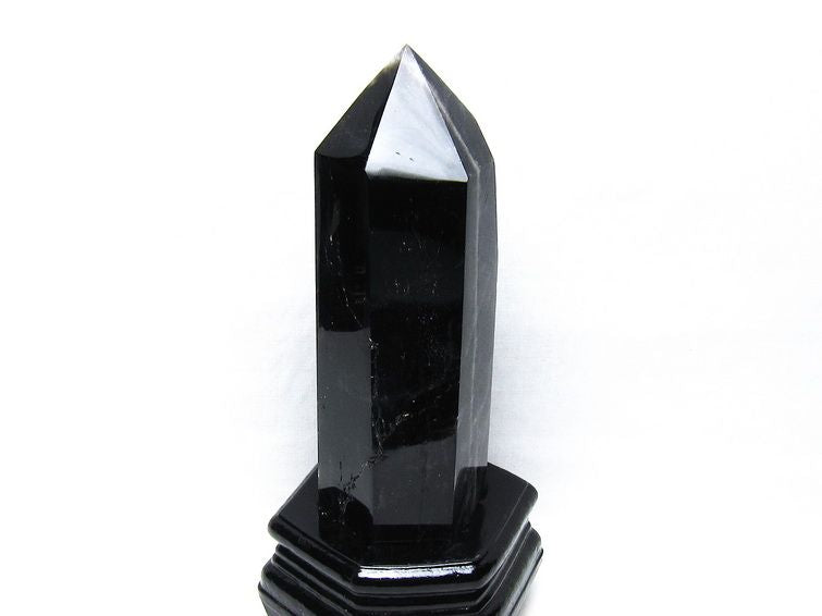 1.1Kg モリオン 六角柱 黒水晶 ポイント 置物 一点物 台座付属 152-4292