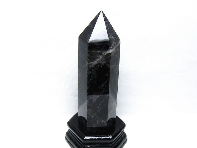 1.1Kg モリオン 六角柱 黒水晶 ポイント 置物 一点物 台座付属 152-4293