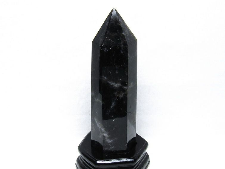 1Kg モリオン 六角柱 黒水晶 ポイント 置物 一点物 台座付属 152-4294