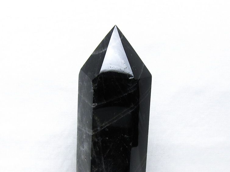 1.1Kg モリオン 六角柱 黒水晶 ポイント 置物 一点物 台座付属 152-4298
