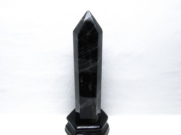 1.2Kg モリオン 六角柱 黒水晶 ポイント 置物 一点物 台座付属 152-4301