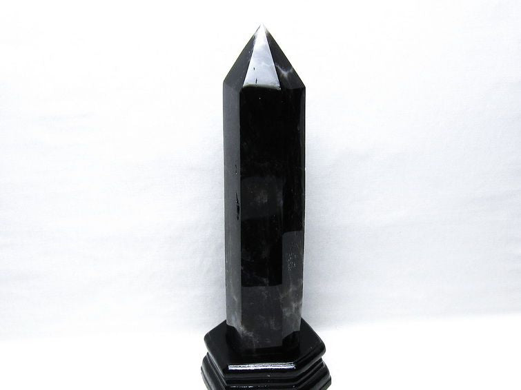 1.3Kg モリオン 六角柱 黒水晶 ポイント 置物 一点物 台座付属 152-4303