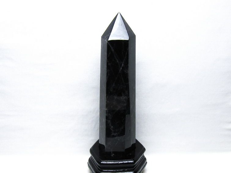 1.8Kg モリオン 六角柱 黒水晶 ポイント 置物 一点物 台座付属 152-4304