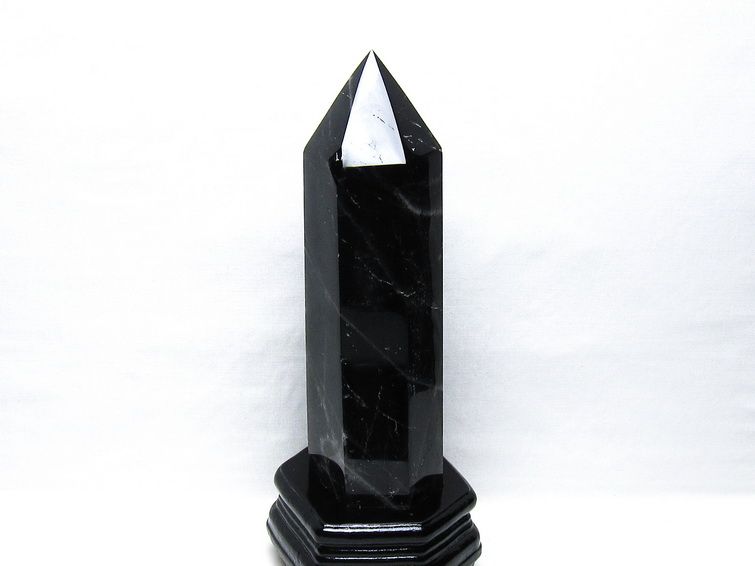 1.5Kg モリオン 六角柱 黒水晶 ポイント 置物 一点物 台座付属 152-4306