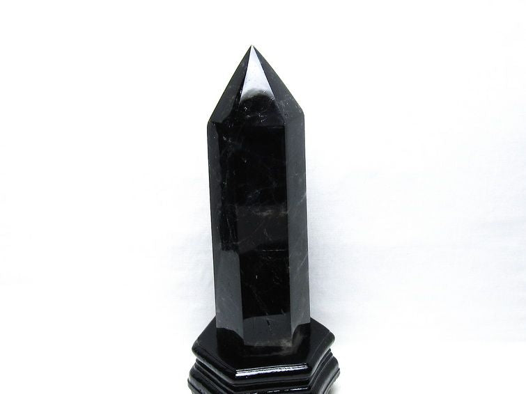 1.5Kg モリオン 六角柱 黒水晶 ポイント 置物 一点物 台座付属 152-4307