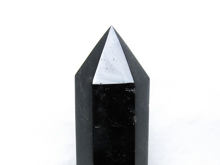 1.4Kg モリオン 六角柱 黒水晶 ポイント 置物 一点物 台座付属 152-4308