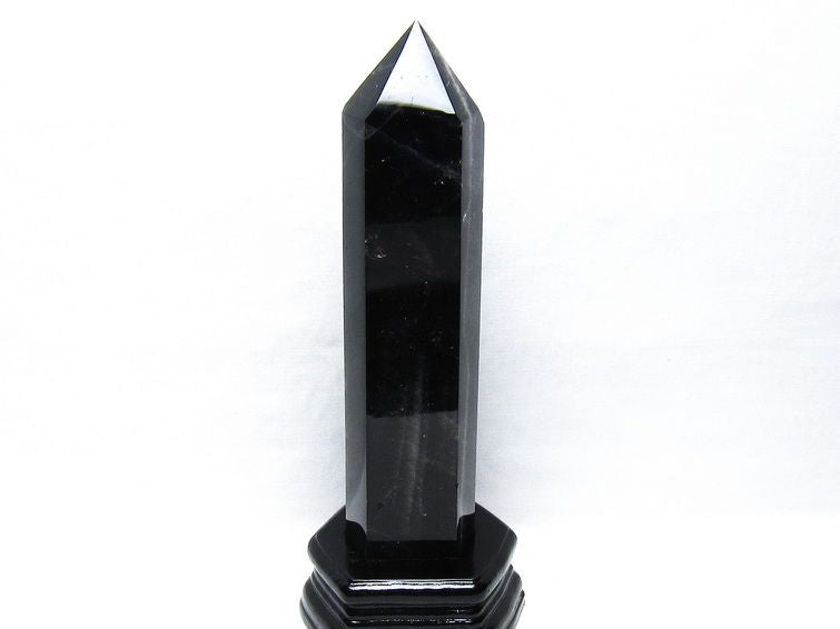 1Kg モリオン 六角柱 黒水晶 ポイント 置物 一点物 台座付属 152-4309