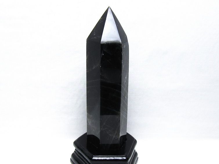 1Kg モリオン 六角柱 黒水晶 ポイント 置物 一点物 台座付属 152-4315
