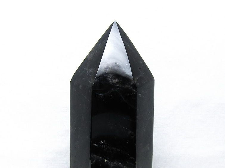 1.4Kg モリオン 六角柱 黒水晶 ポイント 置物 一点物 台座付属 152-4316