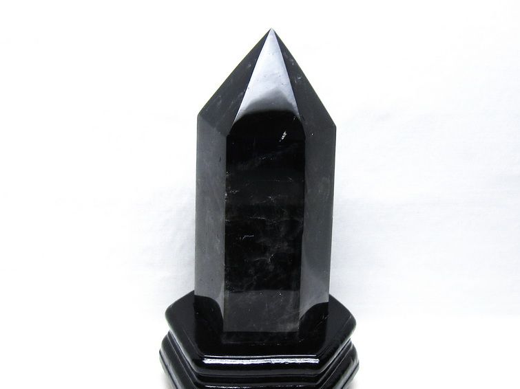 1.5Kg モリオン 六角柱 黒水晶 ポイント 置物 一点物 台座付属 152-4317