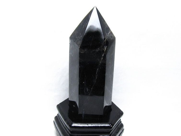 1.1Kg モリオン 六角柱 黒水晶 ポイント 置物 一点物 台座付属 152-4319