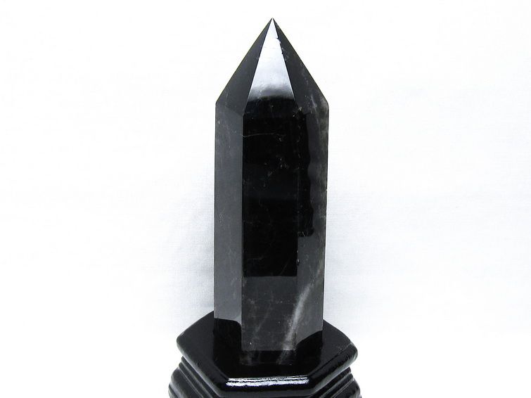 黒水晶 六角柱 モリオン ポイント 置物 一点物 台座付属 152-4322