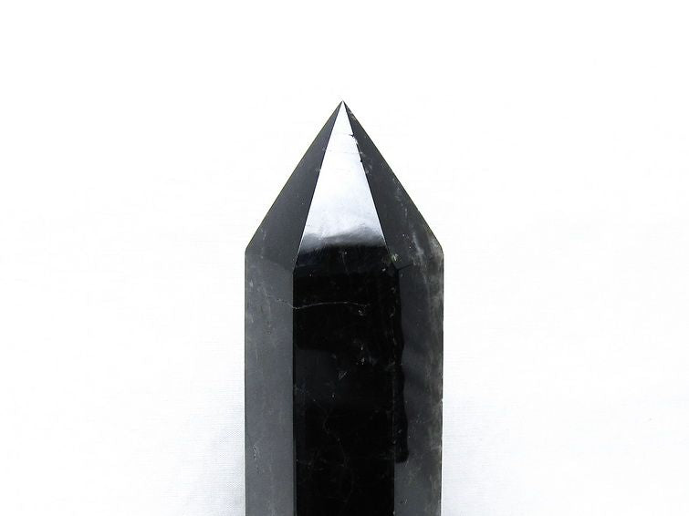 黒水晶 六角柱 モリオン ポイント 置物 一点物 台座付属 152-4322