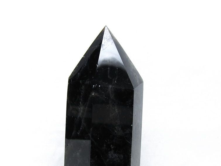黒水晶 六角柱 モリオン ポイント 置物 一点物 台座付属 152-4323