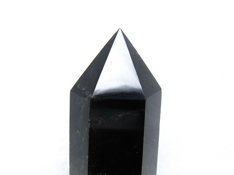 黒水晶 六角柱 モリオン ポイント 置物 一点物 台座付属 152-4324