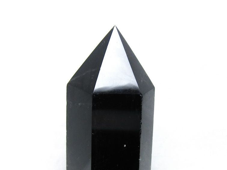 黒水晶 六角柱 モリオン ポイント 置物 一点物 台座付属 152-4324