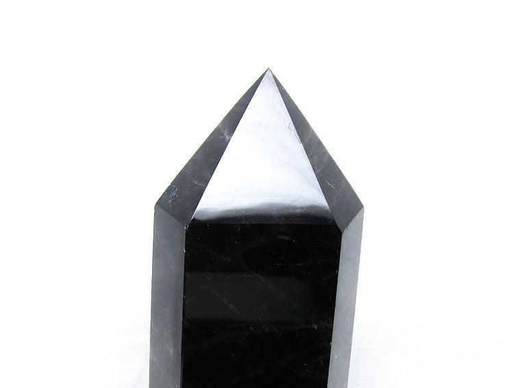1.1Kg 黒水晶 六角柱 モリオン ポイント 置物 一点物 台座付属 152-4325