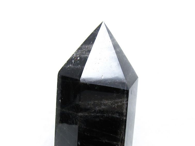 1.1Kg 黒水晶 六角柱 モリオン ポイント 置物 一点物 台座付属 152-4325