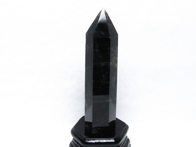黒水晶 六角柱 モリオン ポイント 置物 一点物 台座付き 152-4326