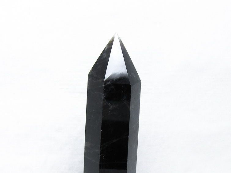 黒水晶 六角柱 モリオン ポイント 置物 一点物 台座付属 152-4326