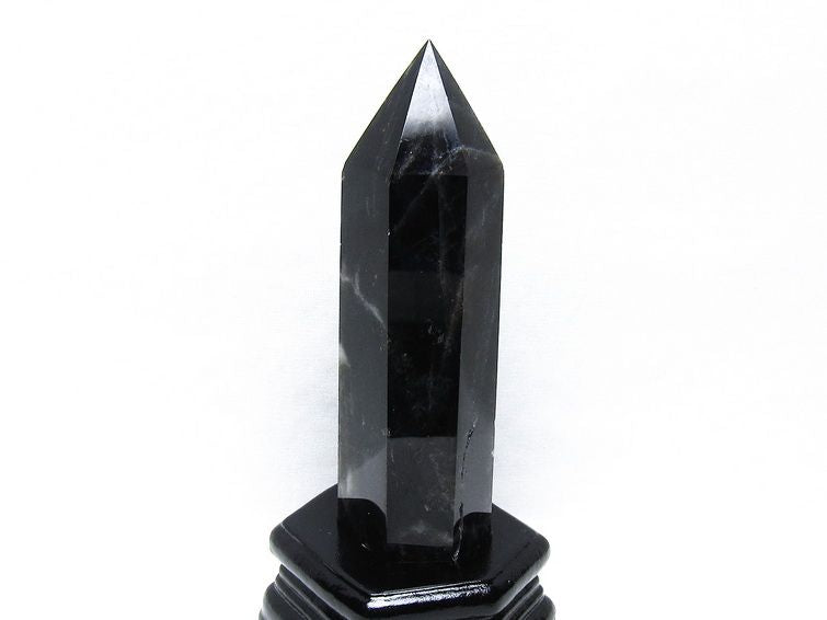 黒水晶 六角柱 モリオン ポイント 置物 一点物 台座付属 152-4327