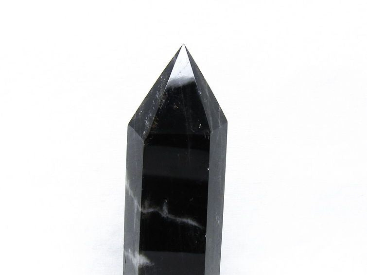 黒水晶 六角柱 モリオン ポイント 置物 一点物 台座付属 152-4327