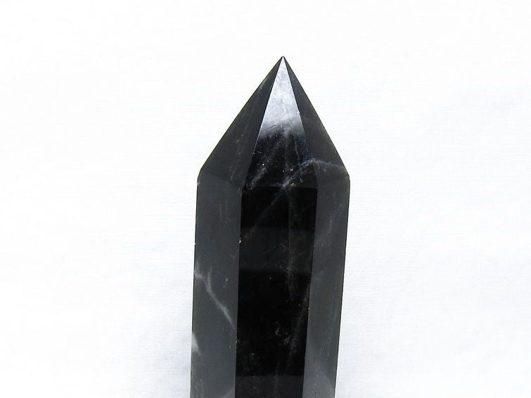 黒水晶 六角柱 モリオン ポイント 置物 一点物 台座付属 152-4327