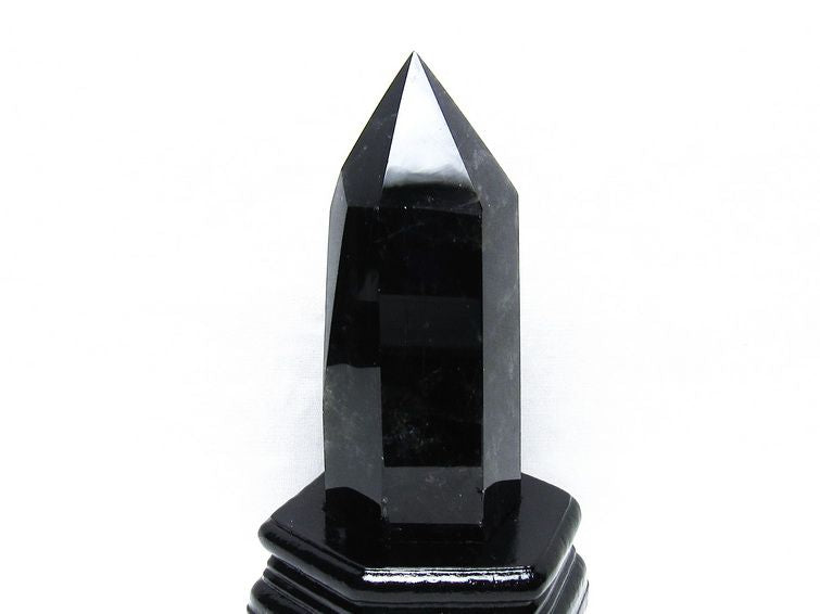 黒水晶 六角柱 モリオン ポイント 置物 一点物 台座付属 152-4328