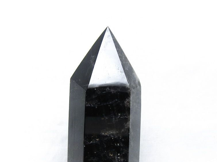 黒水晶 六角柱 モリオン ポイント 置物 一点物 台座付属 152-4328