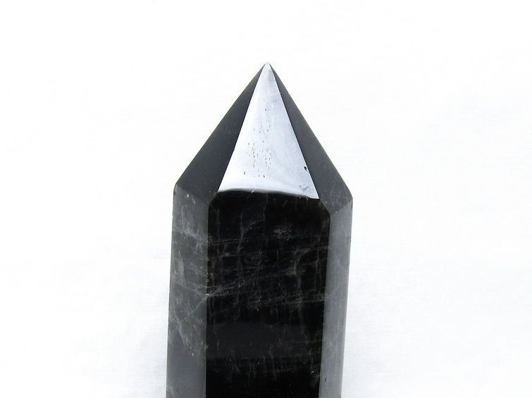 黒水晶 六角柱 モリオン ポイント 置物 一点物 台座付属 152-4329