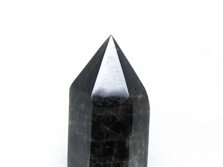 黒水晶 六角柱 モリオン ポイント 置物 一点物 台座付属 152-4329