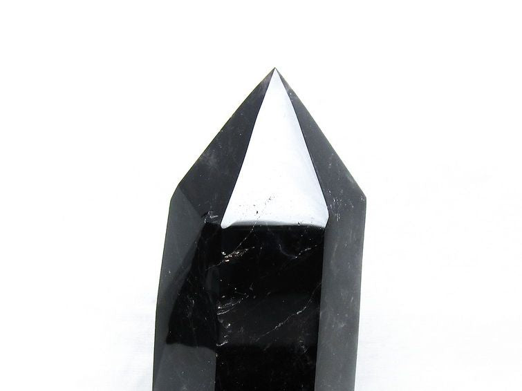 黒水晶 六角柱 モリオン ポイント 置物 一点物 台座付属 152-4331