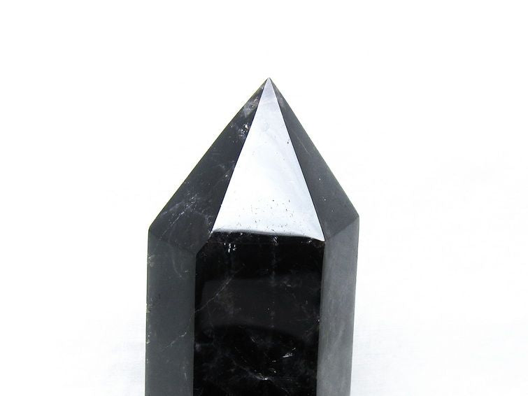 黒水晶 六角柱 モリオン ポイント 置物 一点物 台座付属 152-4331