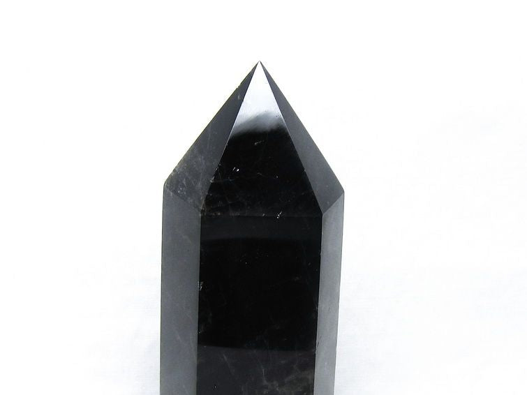 黒水晶 六角柱 モリオン ポイント 置物 一点物 台座付属 152-4333