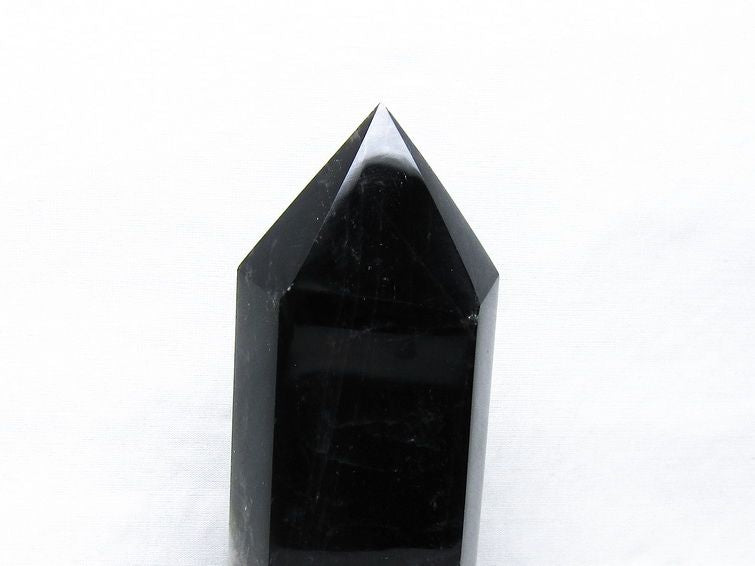 黒水晶 六角柱 モリオン ポイント 置物 一点物 台座付属 152-4335