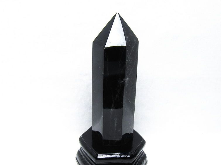 黒水晶 六角柱 モリオン ポイント 置物 一点物 台座付属 152-4336