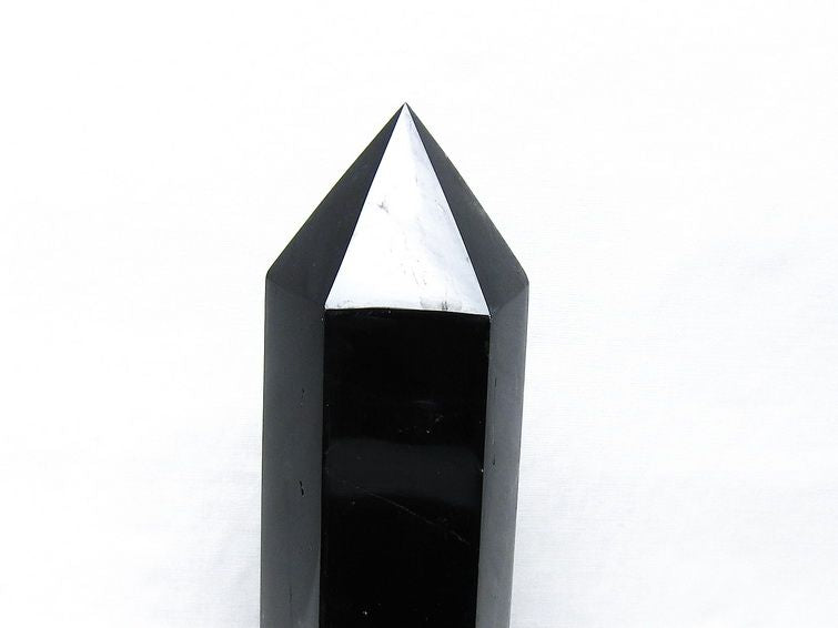 黒水晶 六角柱 モリオン ポイント 置物 一点物 台座付属 152-4336