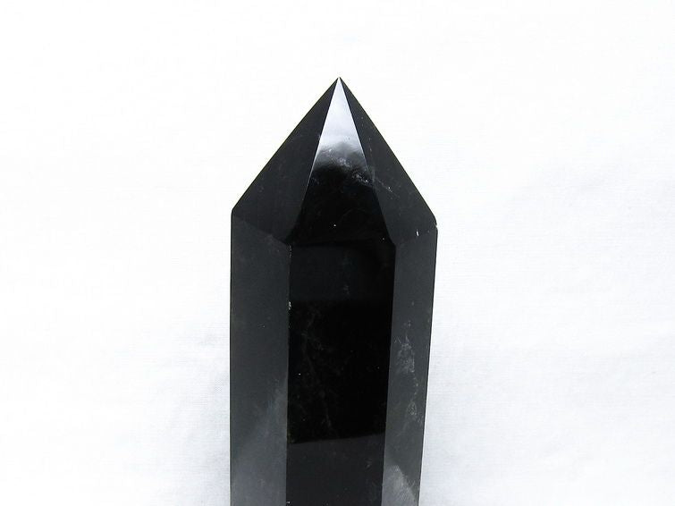 黒水晶 六角柱 モリオン ポイント 置物 一点物 台座付属 152-4337