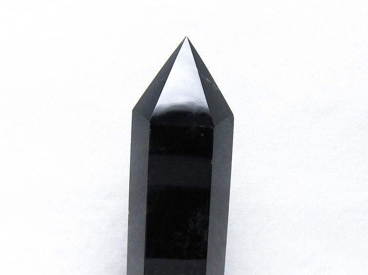 黒水晶 六角柱 モリオン ポイント 置物 一点物 台座付属 152-4337