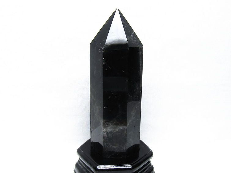 黒水晶 六角柱 モリオン ポイント 置物 一点物 台座付属 152-4338