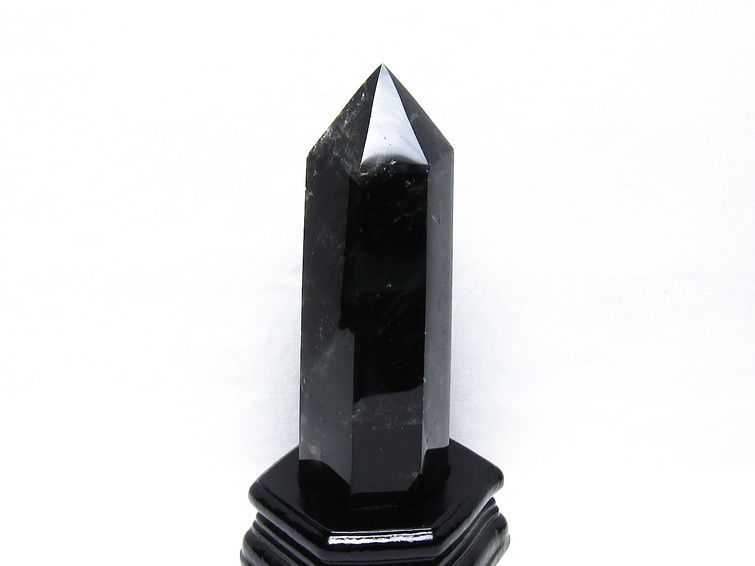 黒水晶 六角柱 モリオン ポイント 置物 一点物 台座付属 152-4339