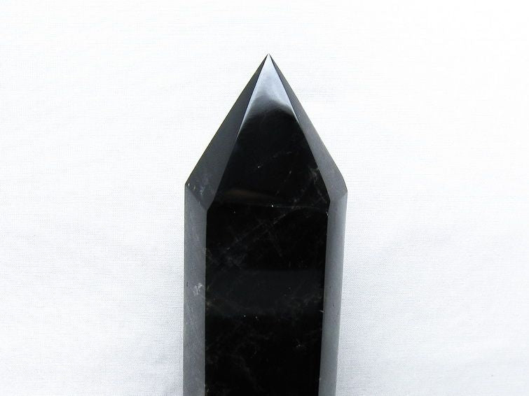 1Kg 黒水晶 六角柱 モリオン ポイント 置物 一点物 台座付属 152-4342