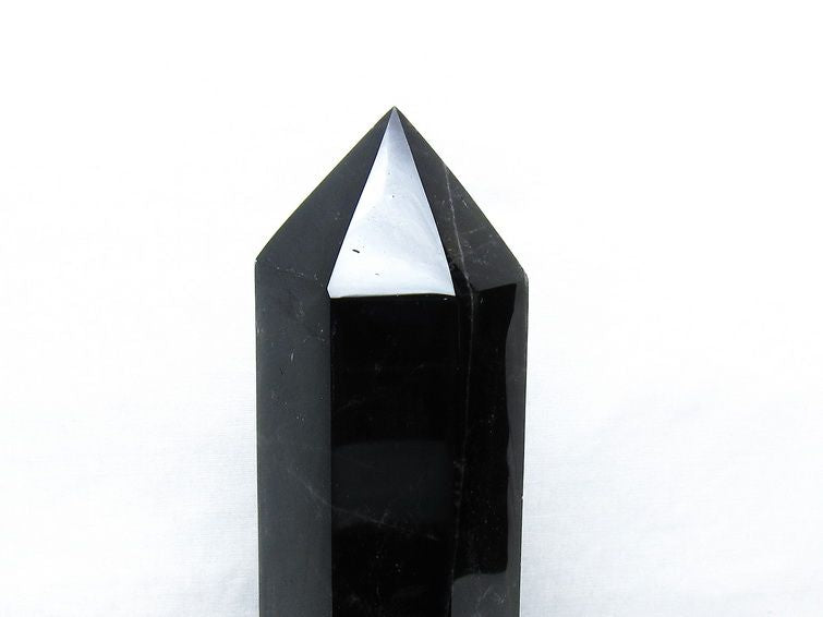 1.2Kg 黒水晶 六角柱 モリオン ポイント 置物 一点物 台座付属 152-4343