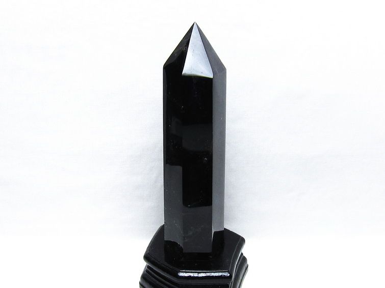 黒水晶 六角柱 モリオン ポイント 置物 一点物 台座付属 152-4344