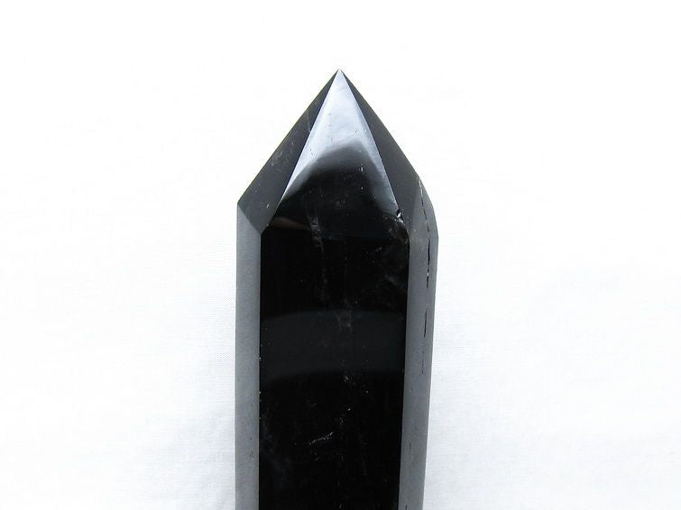 黒水晶 六角柱 モリオン ポイント 置物 一点物 台座付属 152-4344