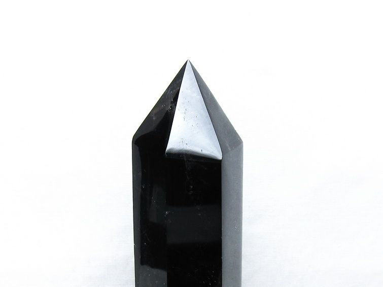 黒水晶 六角柱 モリオン ポイント 置物 一点物 台座付属 152-4344