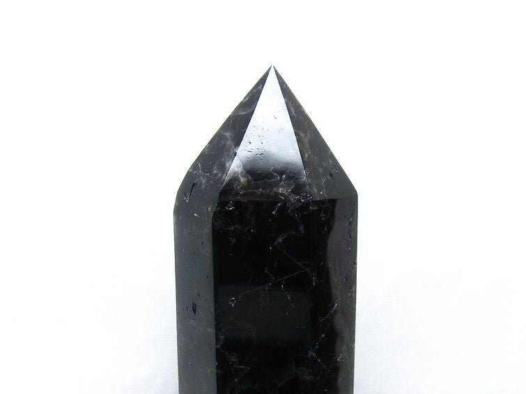 1.3Kg 黒水晶 六角柱 モリオン ポイント 置物 一点物 台座付属 152-4346